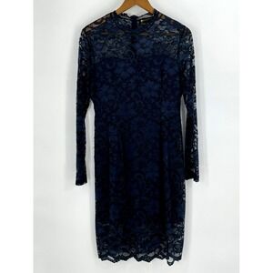 Stanzino Womens Dress Large Blue Lace Long Sleeve High Neck Whimsigoth Fairy‎